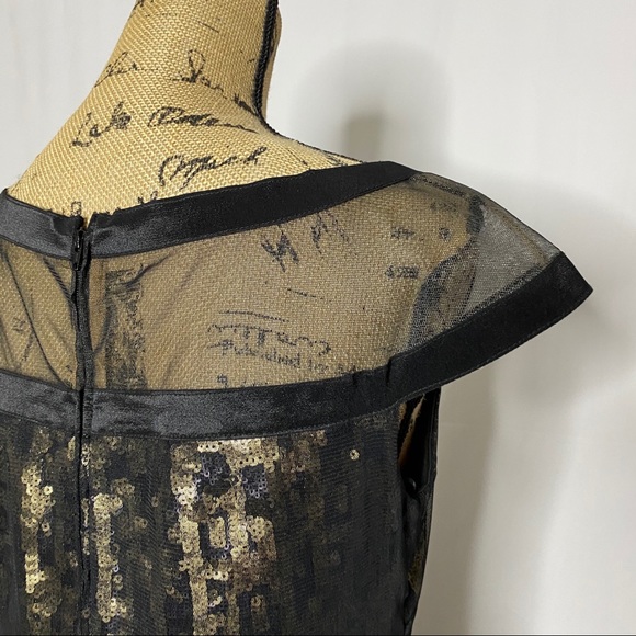 Tadashi Shoji Black Gold Sequin Mesh Dress - Picture 7 of 9
